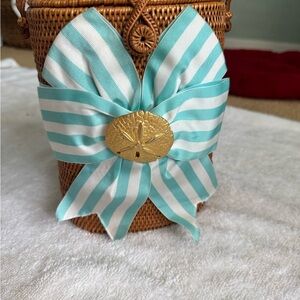 Striped Bow Woven Shoulder Bag